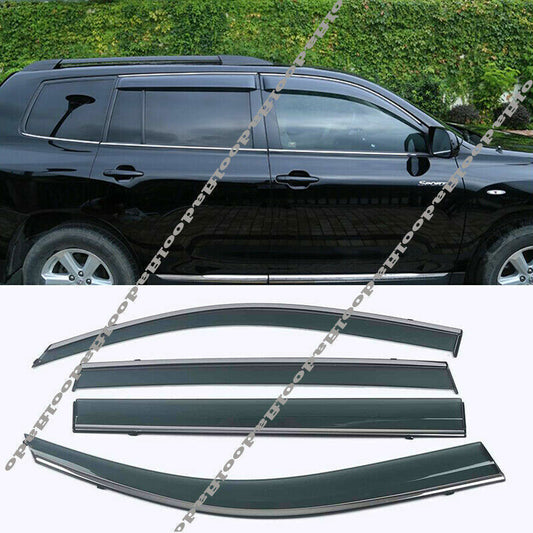 for Toyota Highlander 2008-2013 Window Visors Sun Rain Guard Deflectors W/Chrome