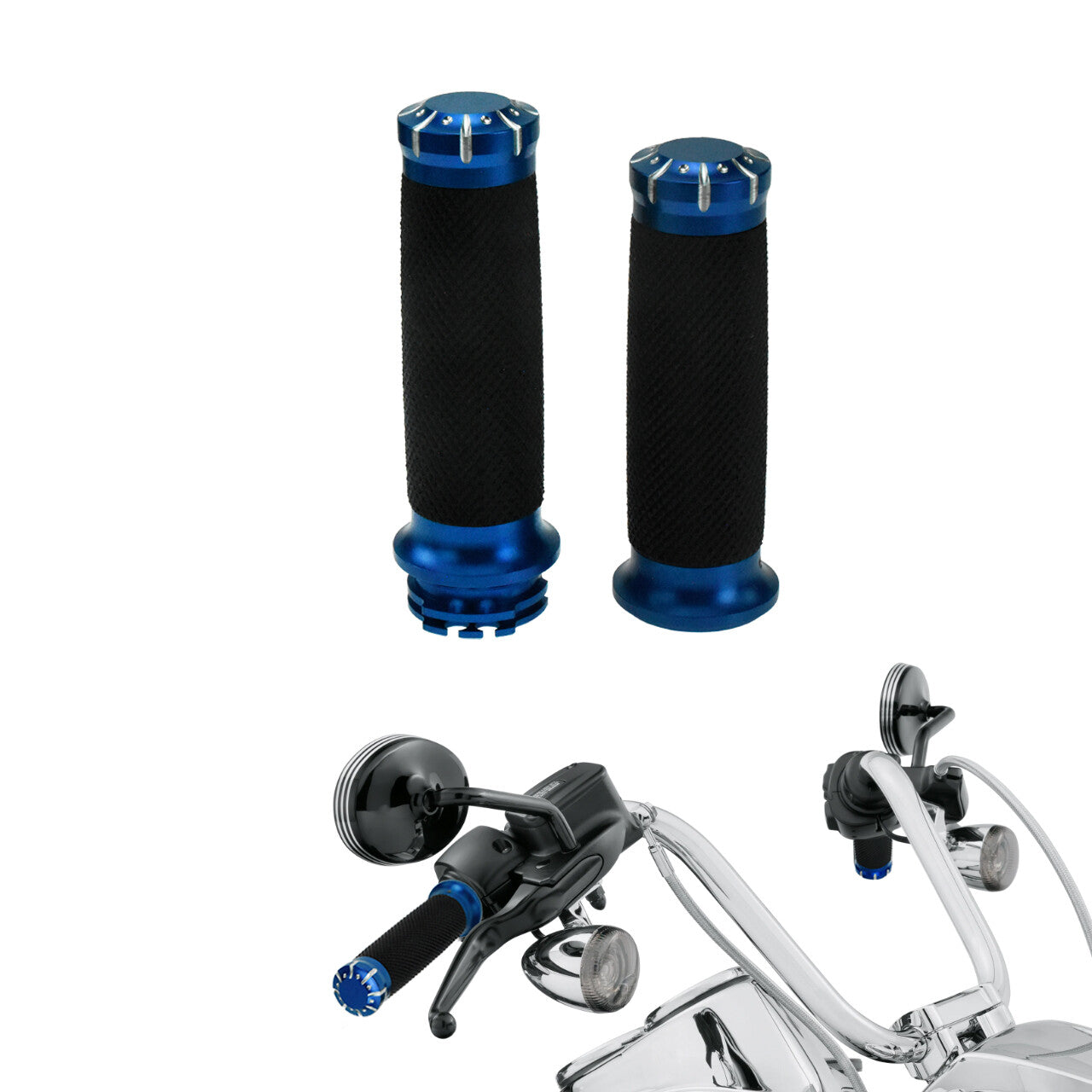 1 Blue Cap Handlebar Hand Grips Fit for Harley Touring Sportster Dyna Softail