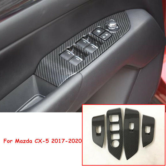 Carbon Fiber 4X Window Switch Panel Cover Trim Fit for Mazda CX-5 CX5 2017-2022