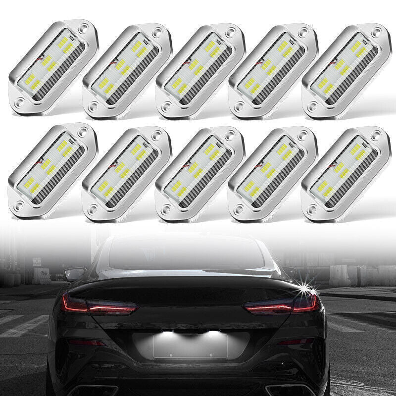 10X Sliver 6 LED License Plate Tag Lights Lamp for Truck SUV Trailer Van 12-24V