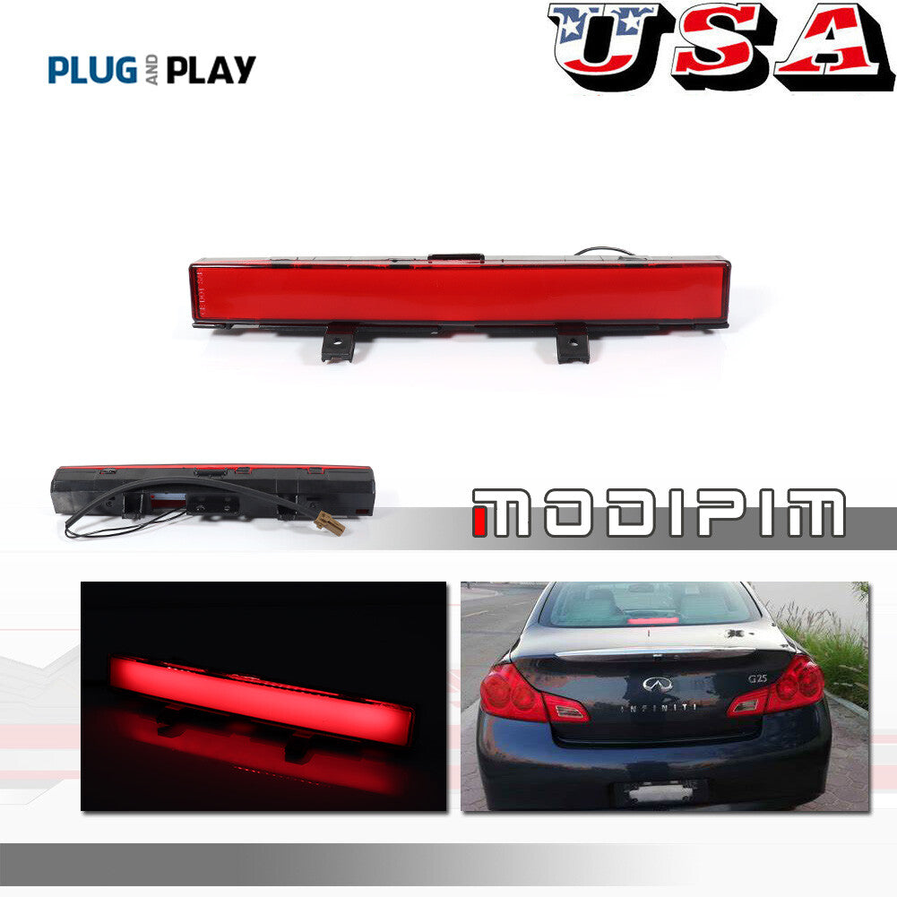 Fits 2007 - 2013 for INFINITI G25 G35 G37 Red Lens High Mount Stop Third Brake Tail Light - v