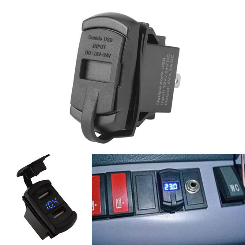 Car AUTO Blue LED Style Boat Dual USB Power Supply Charger Port Socket Adapter