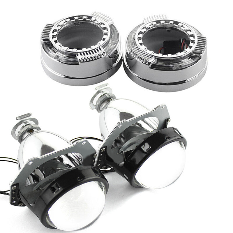 3 Car LED Light Angel Eye Projector Lens Headlight w/Cover SUV Demon Eyes IP65 v