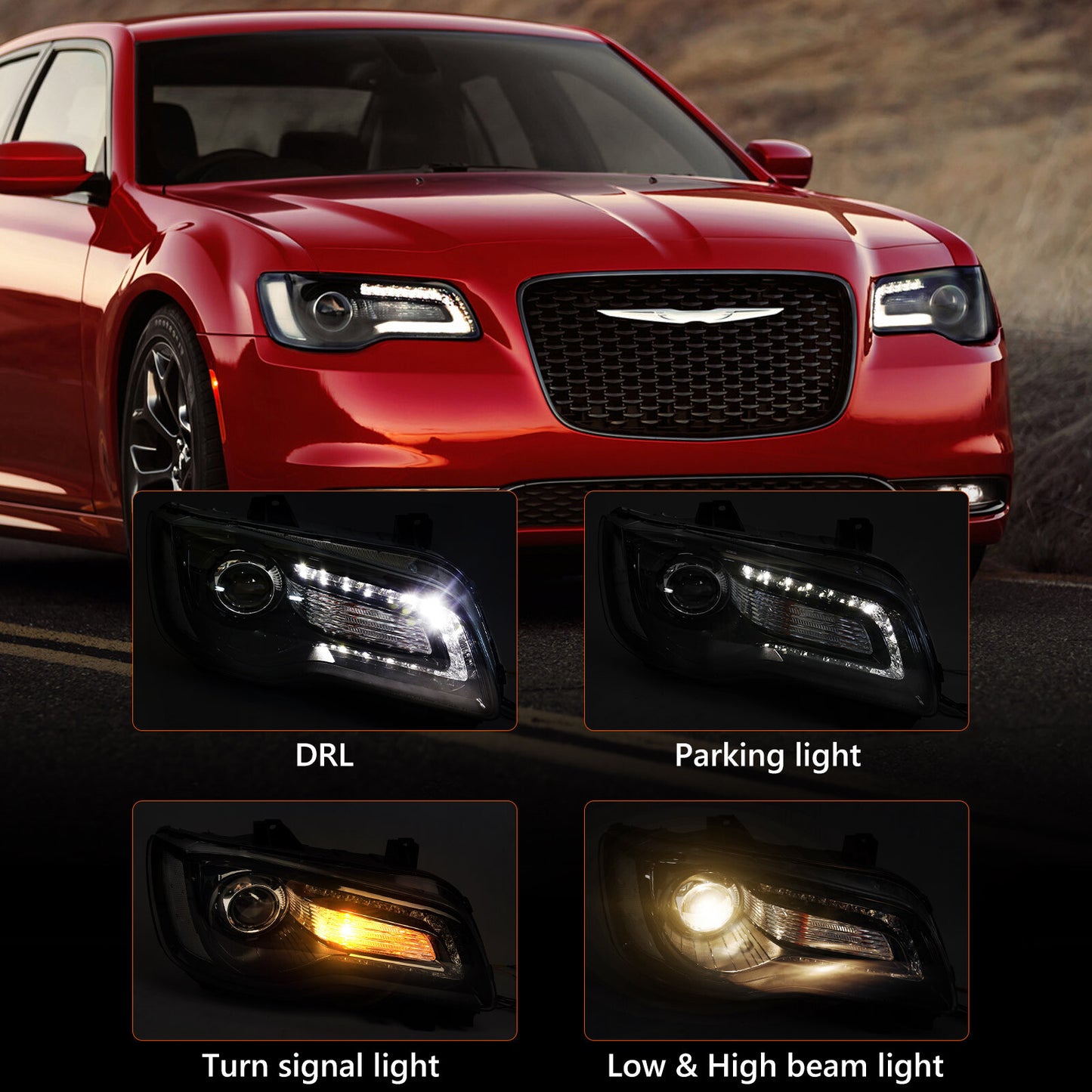 Passenger For 2015-2023 for for CHRysler 300 Black Halogen LED DRL Headlight Lamp Right v