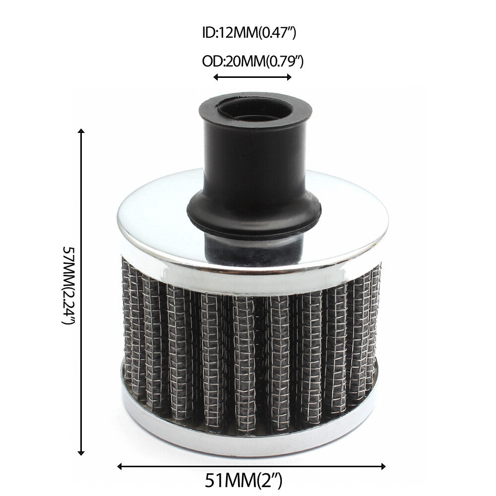 12mm Cold Air Intake Filter Car Breather Valve Cover Turbo Vent Crankcase Silver Q