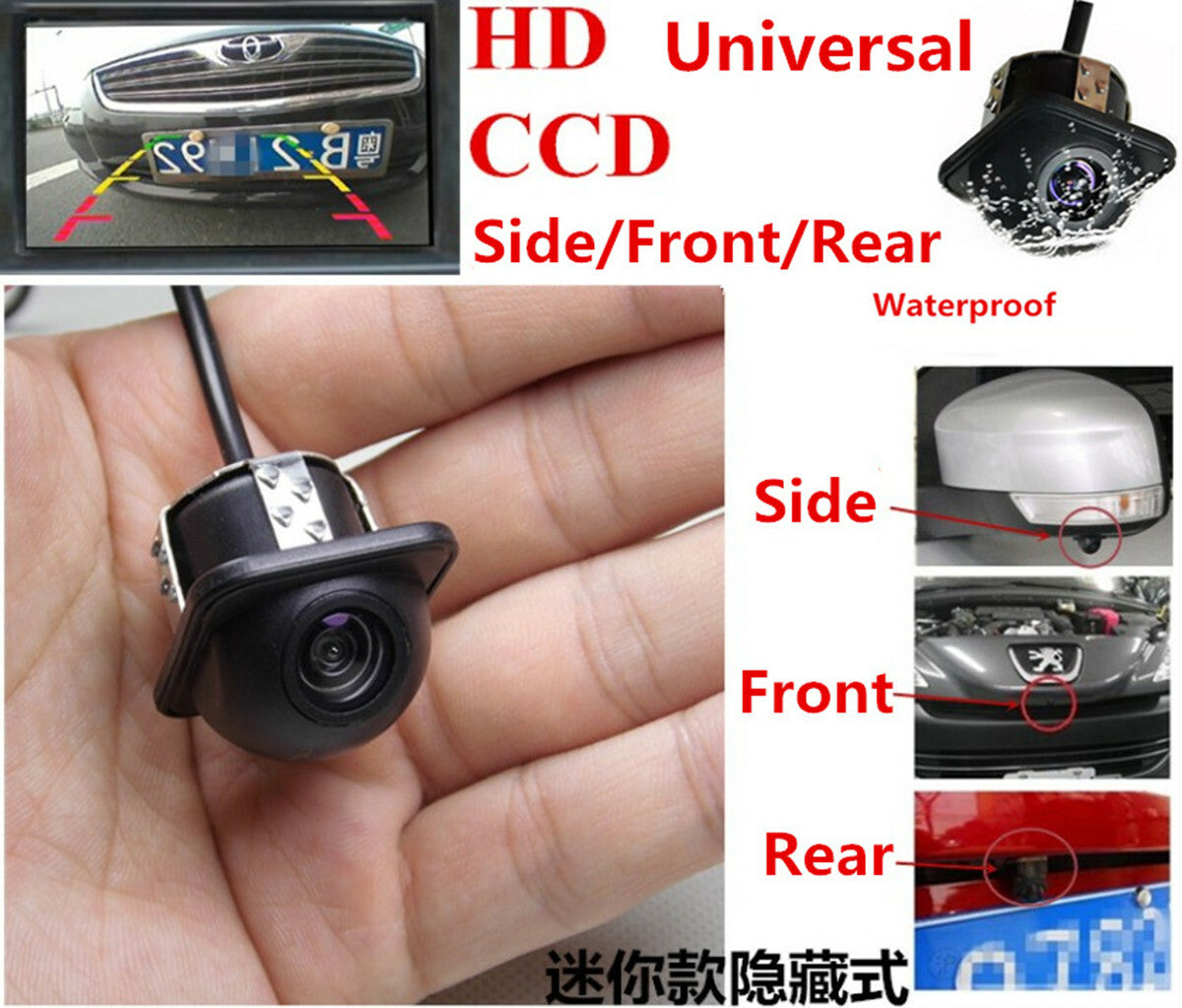 Car Backup Reversing Parking Hole Camera 170° Wide-angle Front Rear Side View