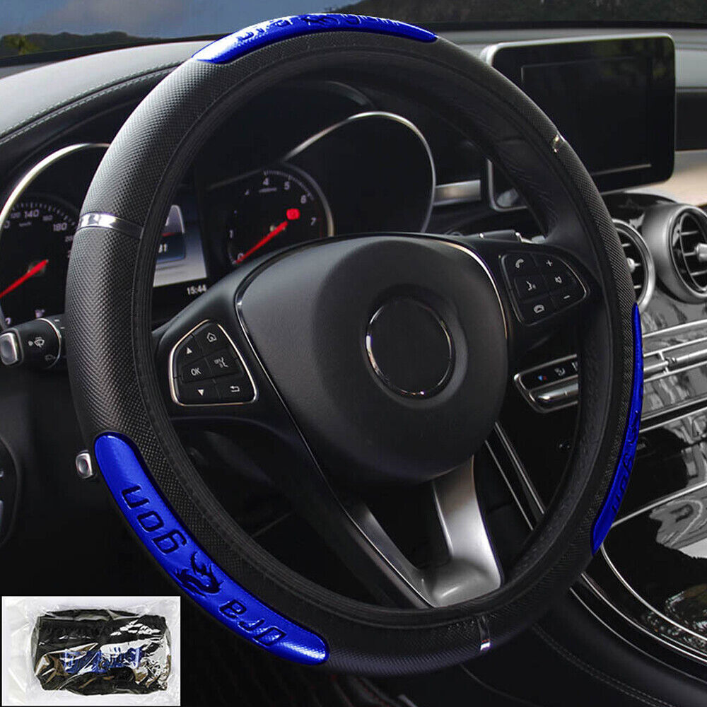 Car Steering Wheel Cover Leather Universal Car Accessories Blue Black Anti-Slip Q