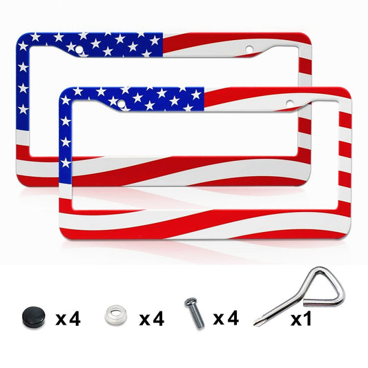 2PCS  for ford  F150 F250 F350 US Flag Patriotic Cab License Plate Tag Frame Cover