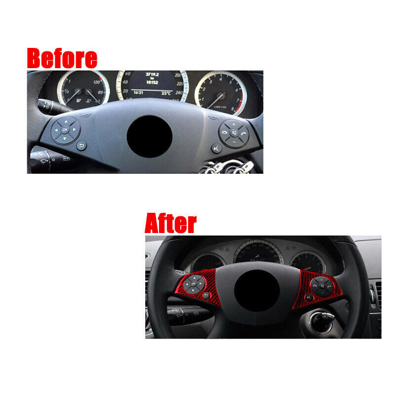 Red carbon fiber car steering wheel button decorative sticker for W204 2007-2010 n
