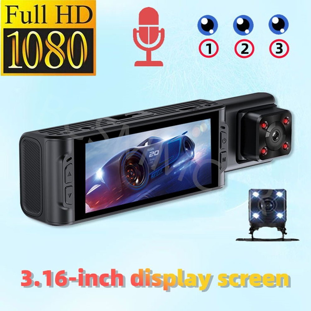 Wifi 3.16in 3 Lens HD Car DVR Rearview Video Dash Cam Recorder Camera G-Sensor
