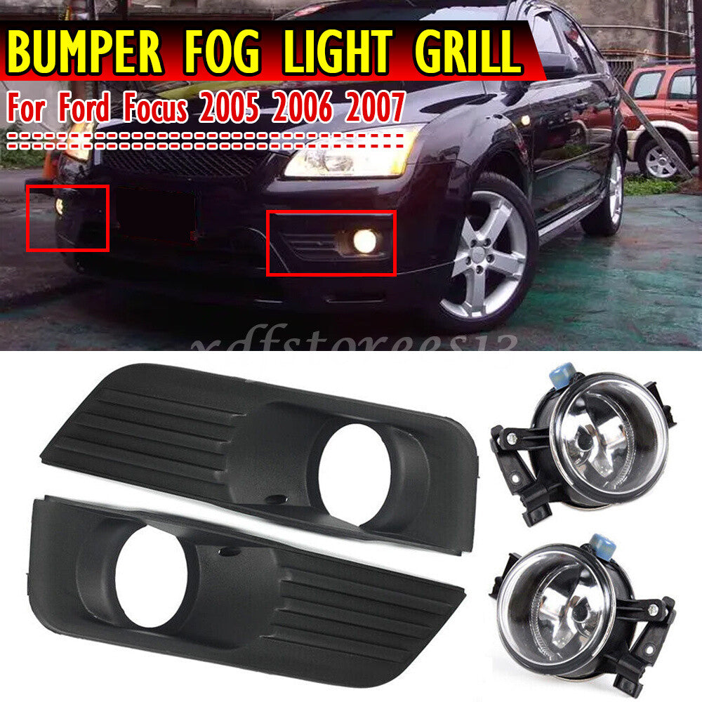 Front Bumper Fog Lights Cover GrilleLamp Kits for Ford Focus 2005-07 Not Fit ST