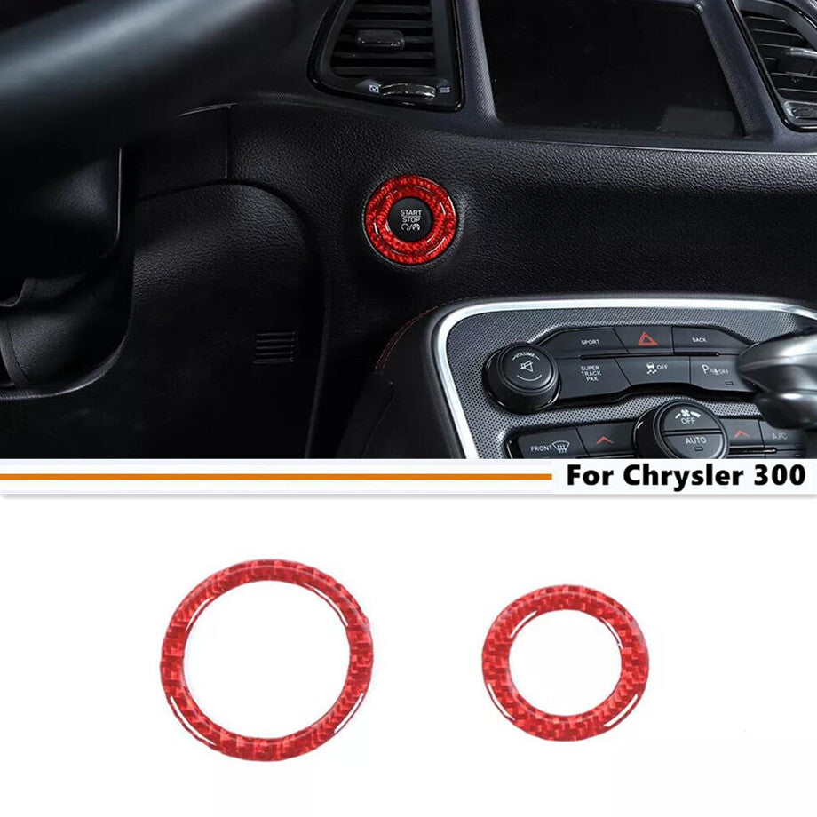 For 15-23 for Chrysler 300 Red Carbon Engine Start Stop Push Button Cover Ring Trim