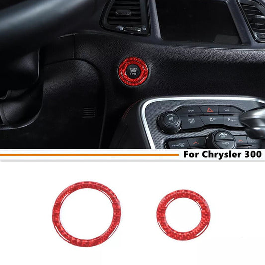 For 15-23 for Chrysler 300 Red Carbon Engine Start Stop Push Button Cover Ring Trim