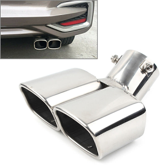 Universal Dual Car Silver Rear Exhaust Pipe Tail Muffler Tip Square Accessories