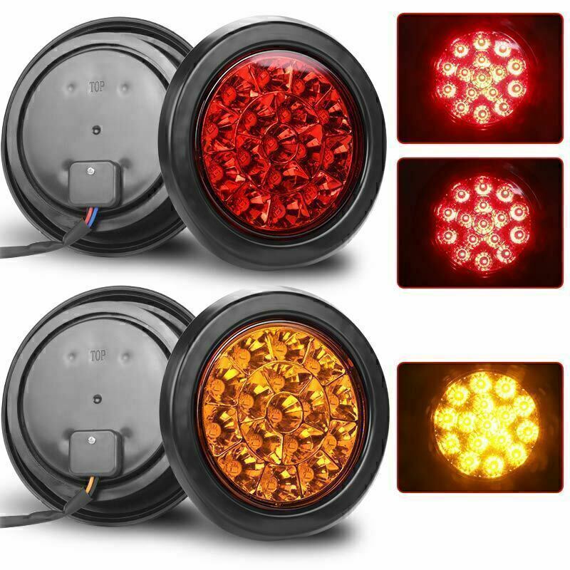 12/24V Round Red/Amber White 16-LED Brake Turn Signal Tail Lights Truck Trailer