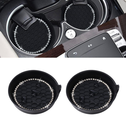 2x Bling Rhinestone Car Interior Cup Holder Insert Coaster Anti Slip Black