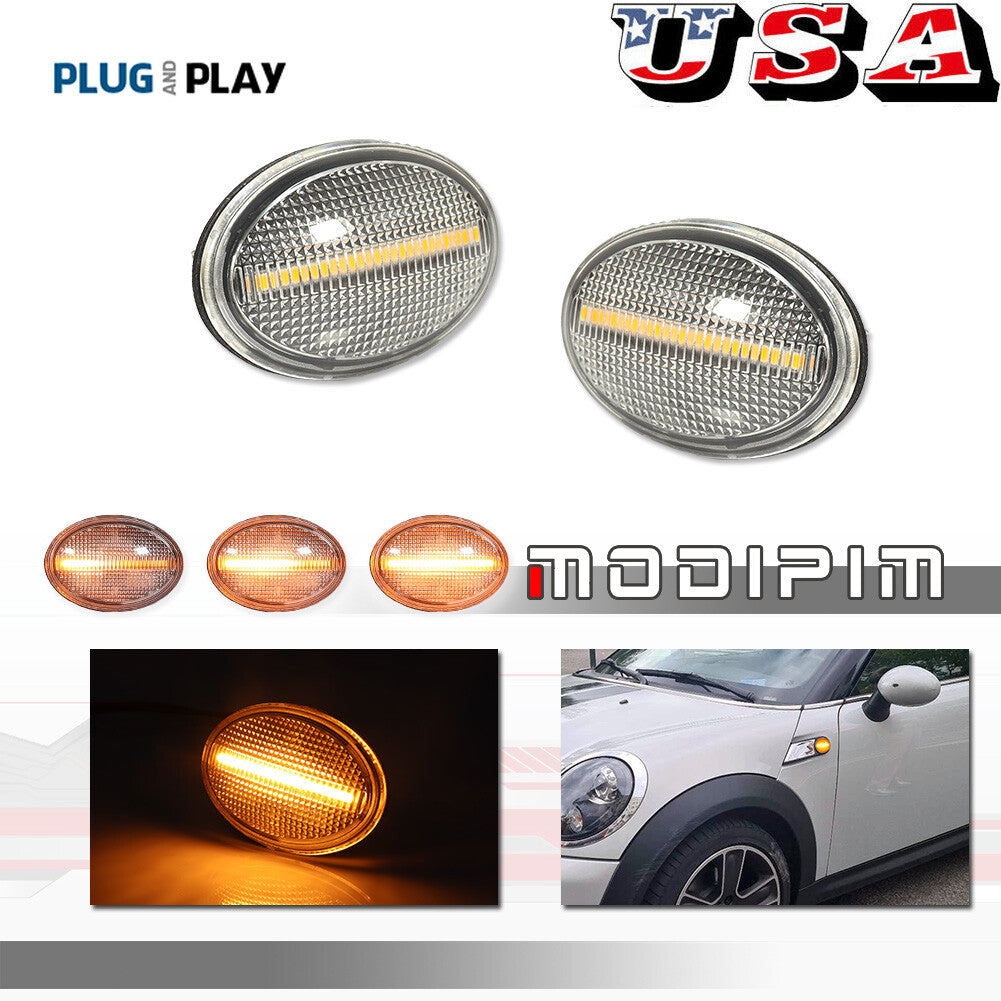Sequential LED side marker light suitable for Mini Cooper S R55 R56 R57 R58 R59 transparent lens- v