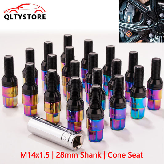 20x M14x1.5 Wheel Lug Bolt 28mm Shank Cone for Seat Stud for Most Aftermarket Color Q