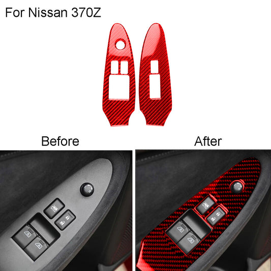 2Pcs Red Carbon Fiber Window Switch Panel Cover Trim For 2009-2020 for Nissan 370Z