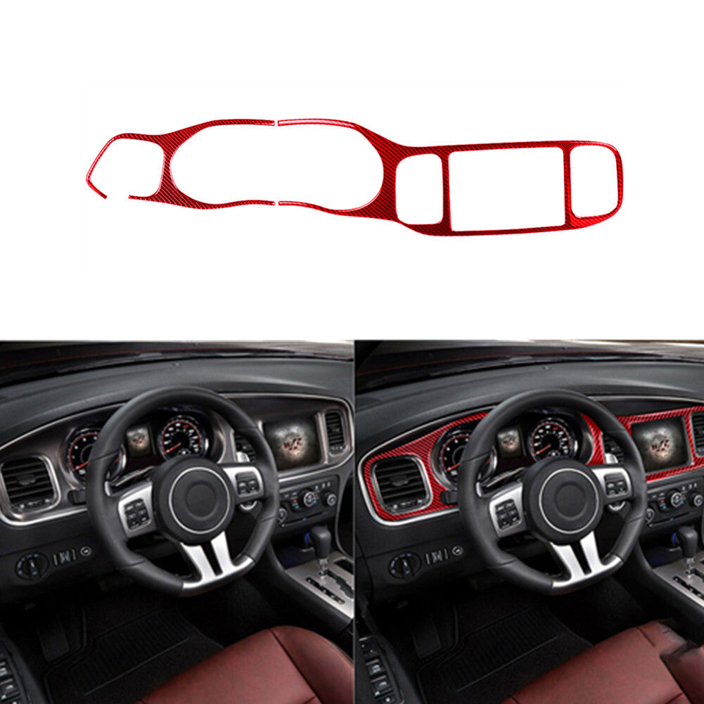 Red Carbon Fiber Interior Dashboard Panel Cover Trim for Dodge Charger 2011-14