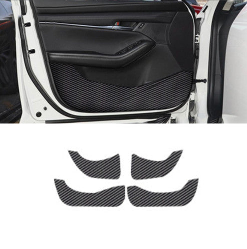 4X Carbon Fiber PU Leather Door Anti-Kick Guard Pad Trim for Mazda 3 Axela 20-22