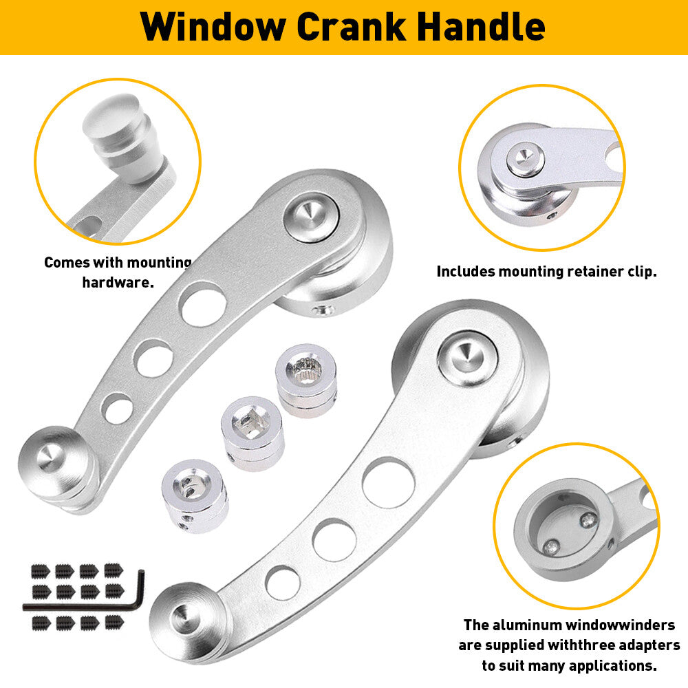 A pair of aluminum billet manual window crank windings for car and truck glass doors
