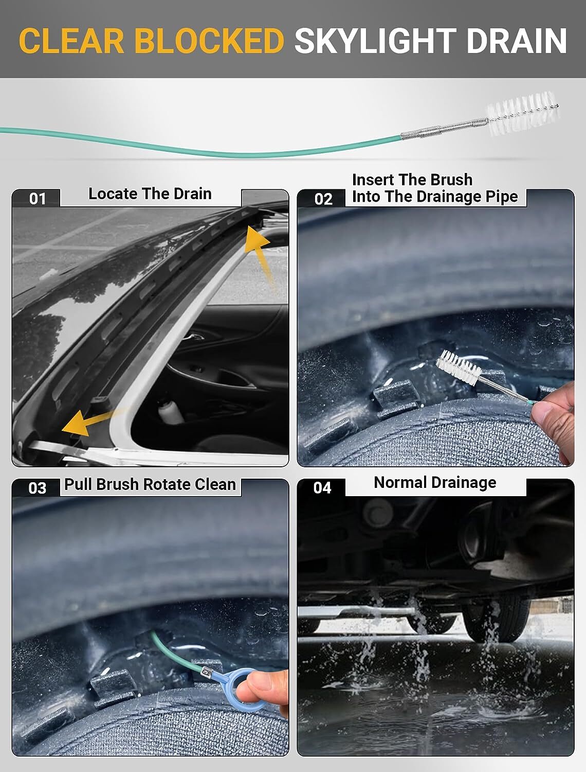1Pc 300CM Flexible Car Drain Dredge Sunroof Cleaning Scrub Brush Tool Accessory