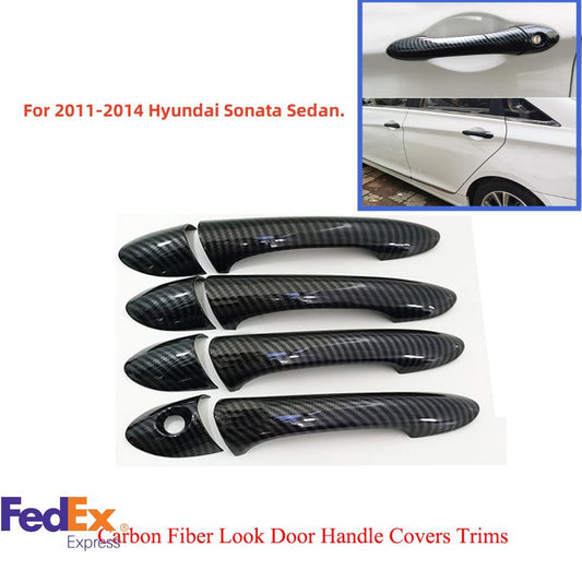 Car Carbon Fiber ABS Outside Door Handle Covers Trims for Hyundai Sonata 2011-14