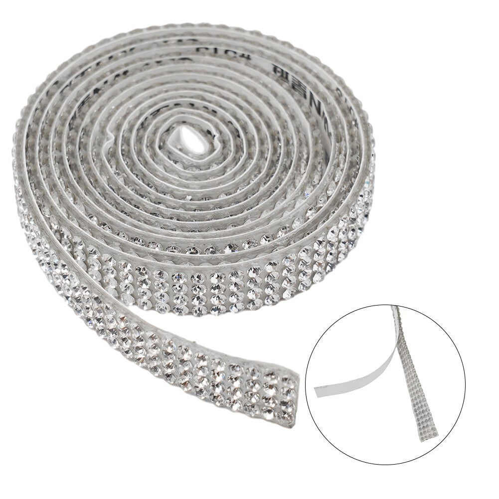 Sparkling silver rhinestone stickers for car and clothing decorations, 90cm
