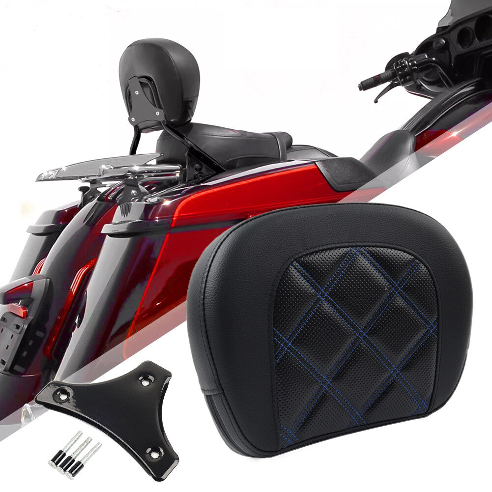 Blue Stitching Passenger Sissy Bar Backrest Pad Bracket FIT for Harley Street Glide
