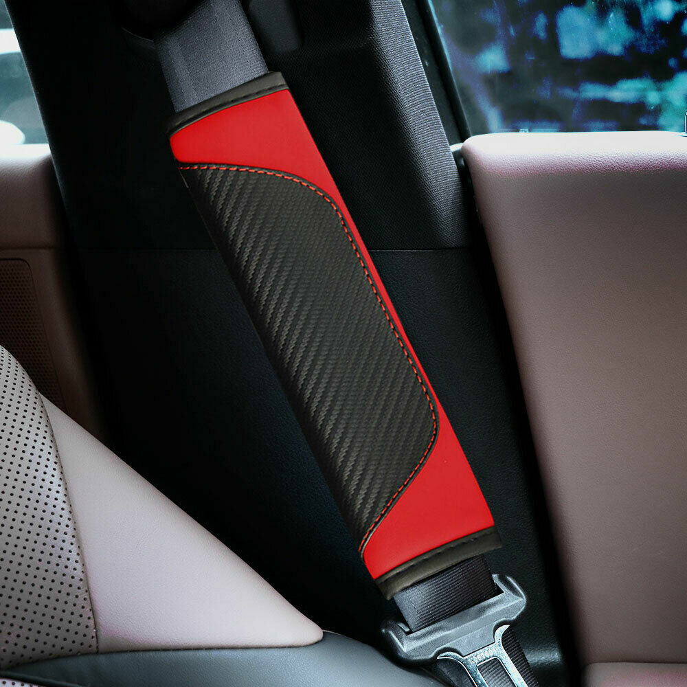 Shoulder protection cushion protector car for seat belt carbon fiber red + black