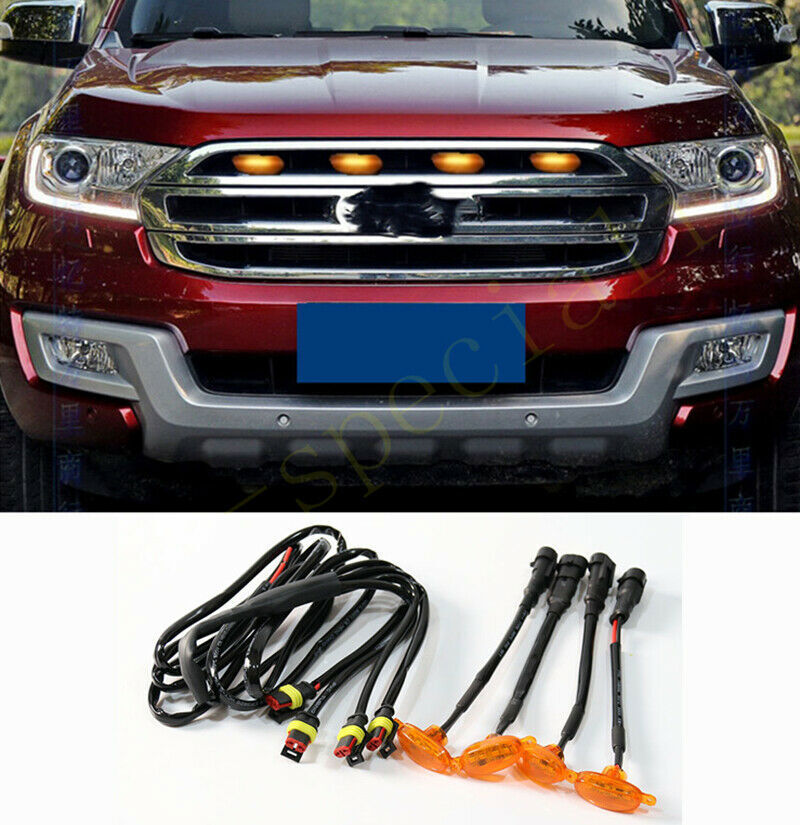 4Pcs  for ford  Ranger 2019-2021 Front Grille LED Light Style Grill Trim Q