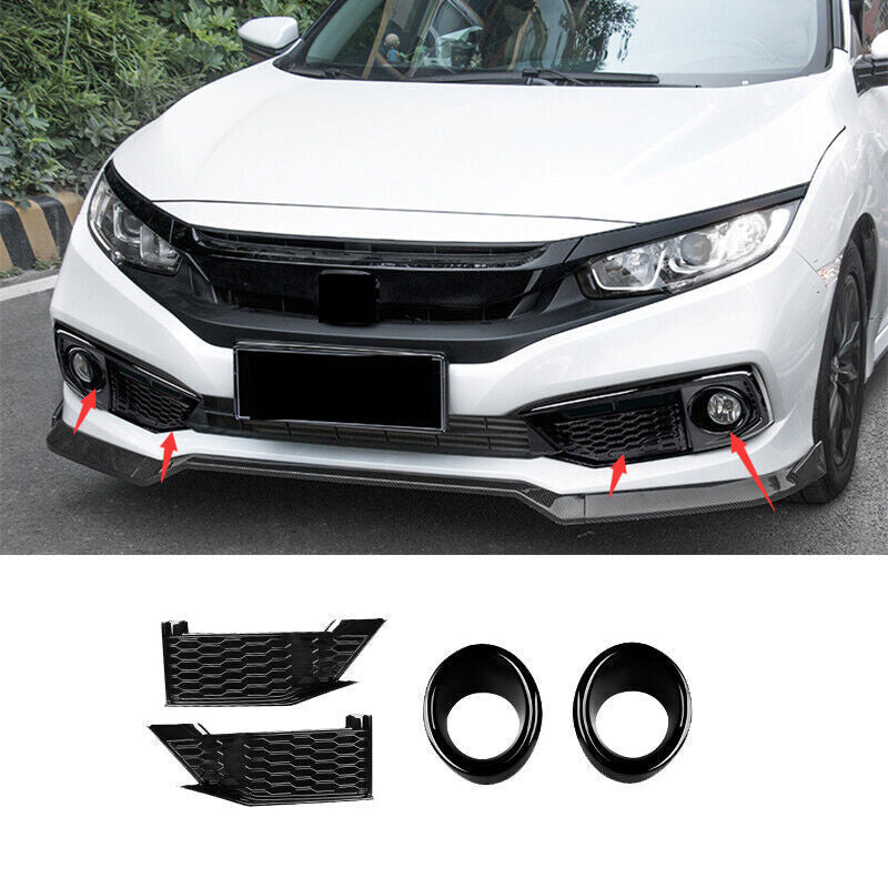 4X Black Front Fog Light Honeycomb Ring Panel Trim Fit for Honda for Civic 19-20 B n