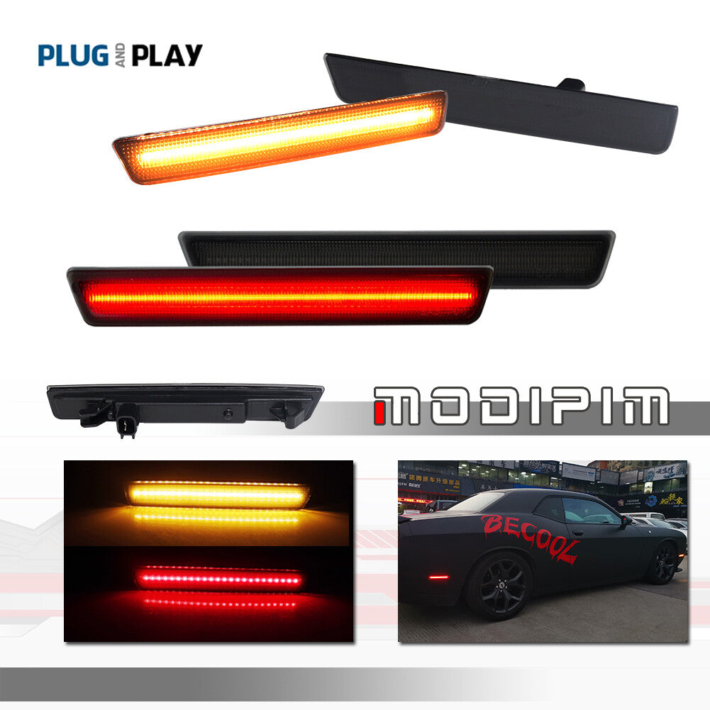 Smoke Front Amber and Rear Red LED Side Marker Lights for 2015-23 for Dodge for Challenger - v