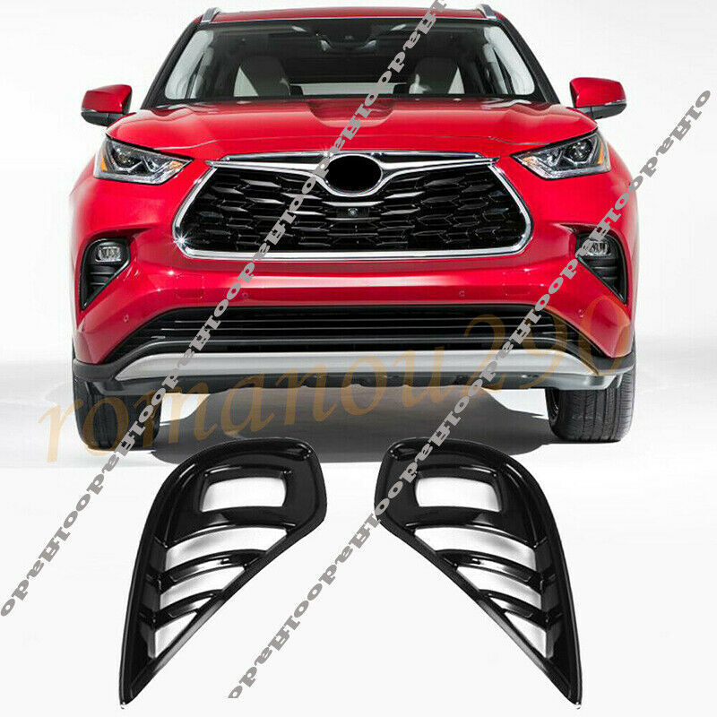 Piano Black Front Bumper Fog Lamp Light Cover Trim for Toyota Highlander 2020-22