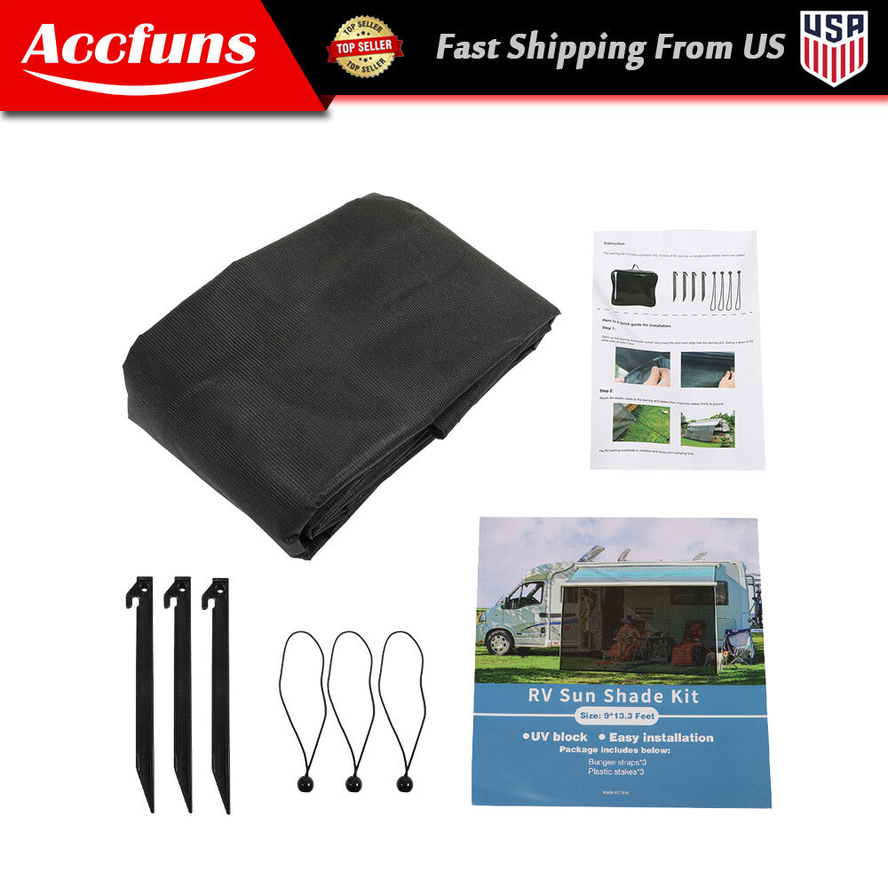Black 90% RV Sunshade Privacy Screen 11'-21' Suitable for Camping Awnings n