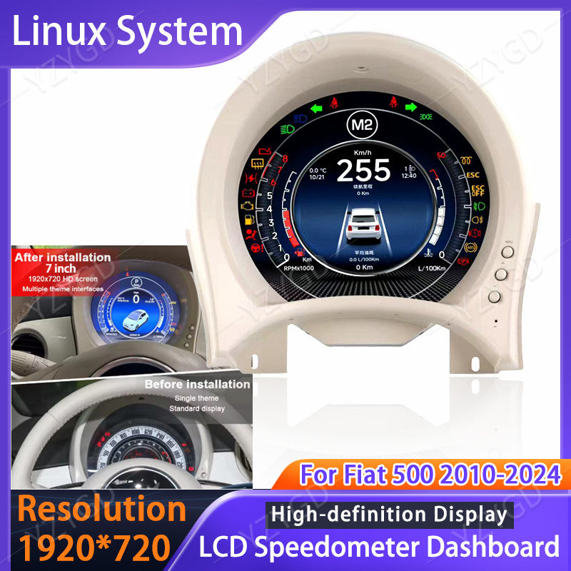 7Full HD LCD Speedometer Digital Instrument Cluster for Fiat 500 2007-2024 Q