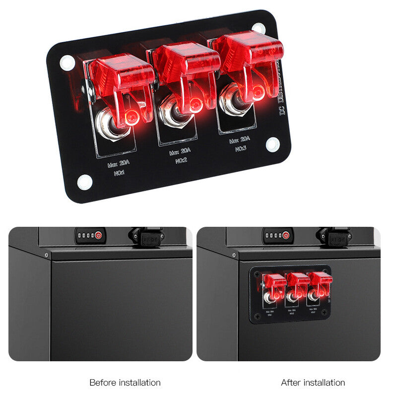 3-Gang ignition switch panel with LED on/off function, suitable for 12V vehicles, ships, and motorhomes. n