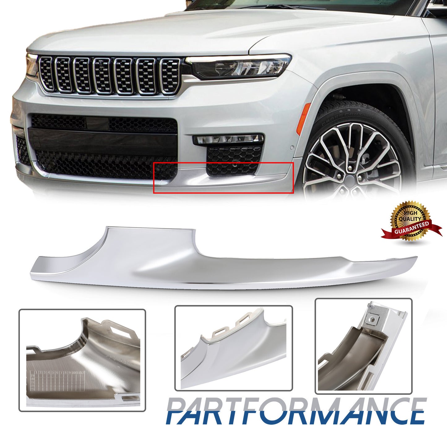 Front left bumper molding decorative for CHRome LH suitable for 2021-23 for Jeep Grand Cherokee L- v