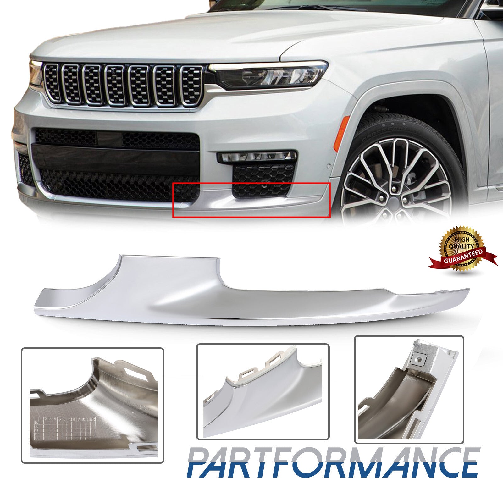 Front left bumper molding decorative for CHRome LH suitable for 2021-23 for Jeep Grand Cherokee L- v