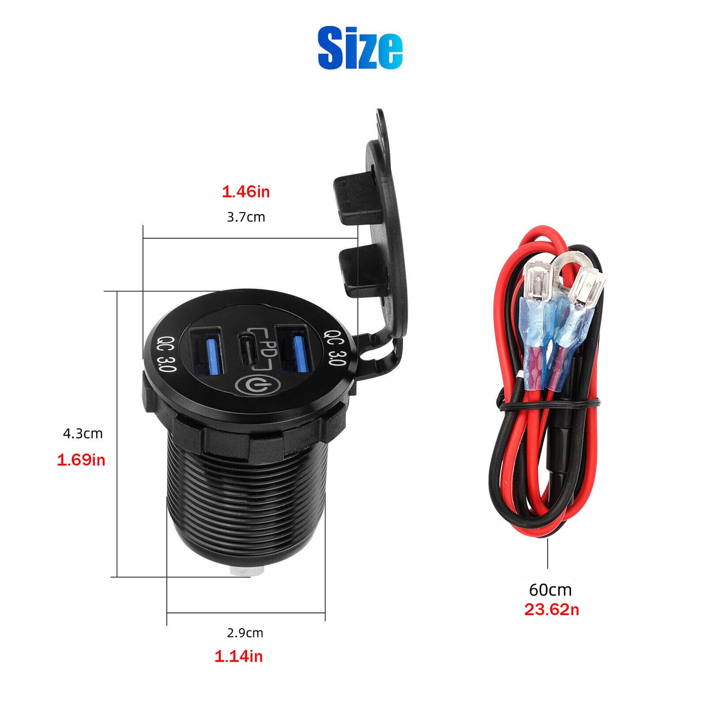 Triple USB Car Charger Adapter LED Socket 60W Dual QC3.0  PD USB Power Outlet