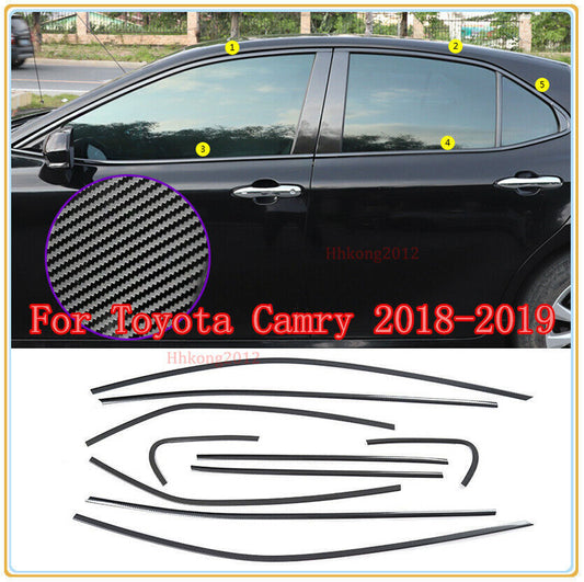 for Toyota for Camry 2018-23 Carbon Fiber Steel Full Window Sill Cover Strip Trim10