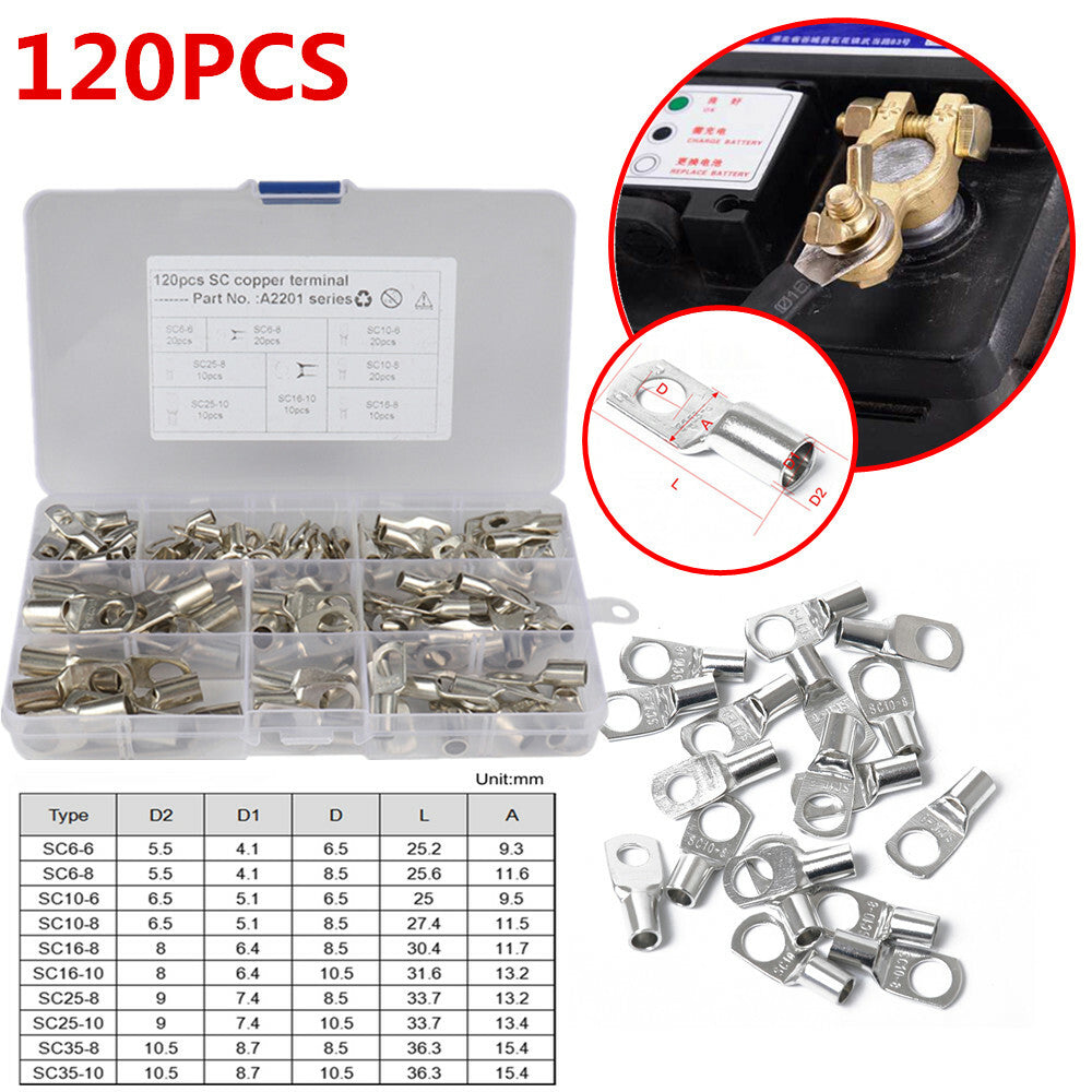 120pcs Uninsulated Ring Electrical Crimping Cable Wire Connector Terminal Box n