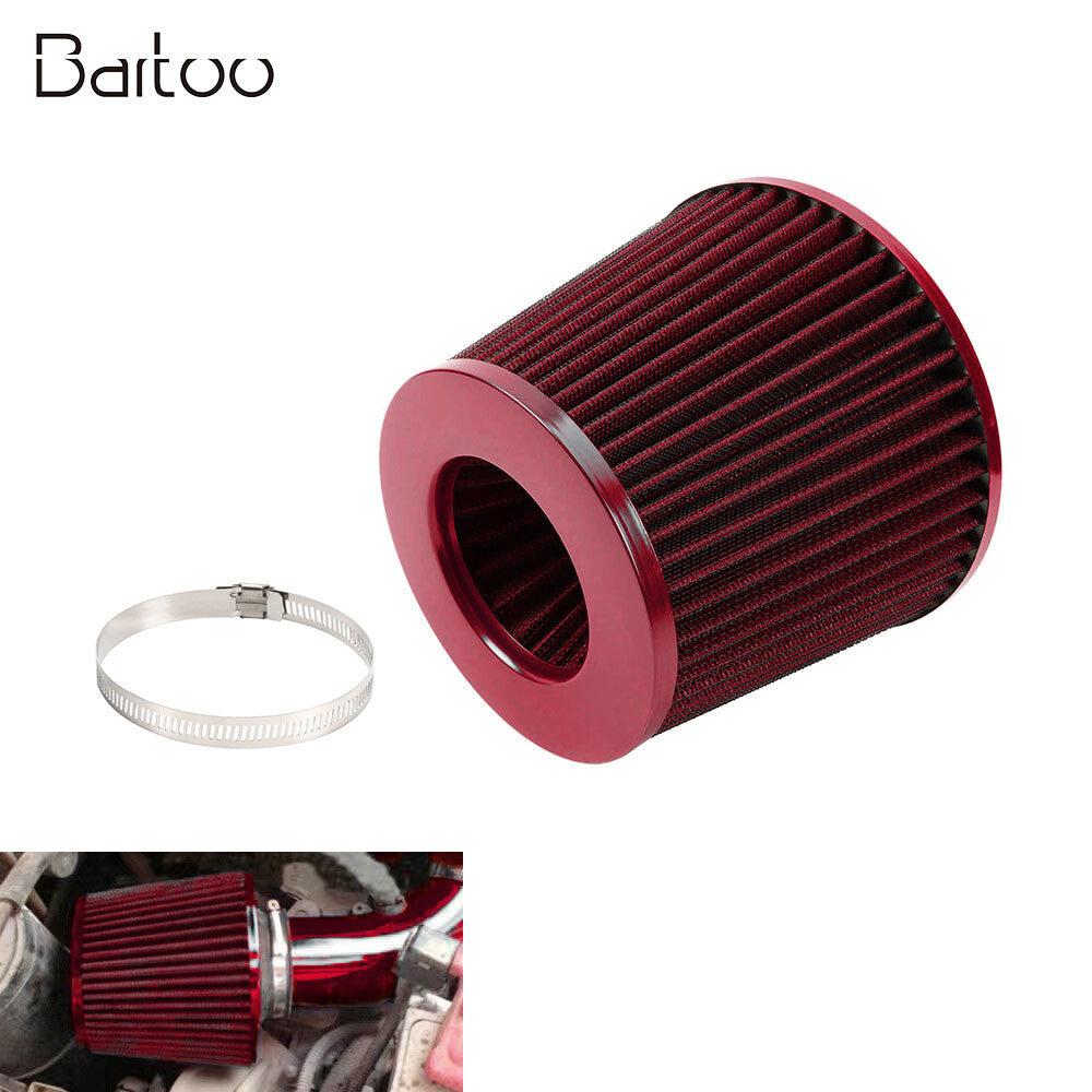 3 76mm High Flow Inlet Cold Air Intake Cone Replacement Dry Air Filter Red Q