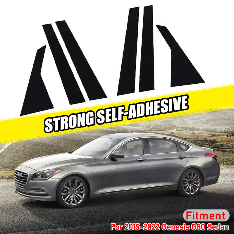 6pcs Window B Pillar Pillar Cover Trim Black For 2015-22 for Genesis G80 Sedan Mold - v