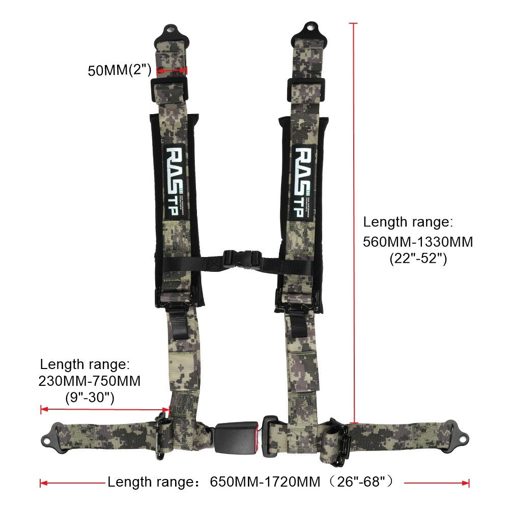 Camouflage 2 4-Point Harness Quick Release Safety for Seat Belt+1Pair Shoulder Pads