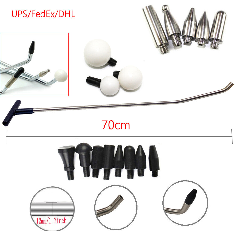 PDR -Paintless Dent Removal Tools, Rods, Hook Tools, Push Rod 16 Piece Tap Heads v