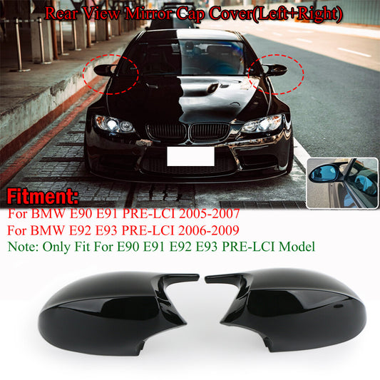 Set Glossy Black Wing Mirror Cover Caps for BMW E90 E91 E92 E93 PRE-LCI 05-09