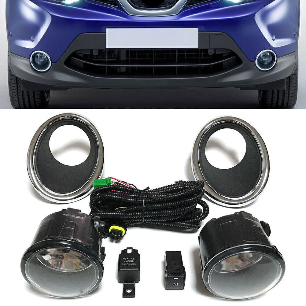 Pair Fog Light Lamp+Wiring+Switch Kit for Nissan QASHQAI J11 2014-2017 2015 2016