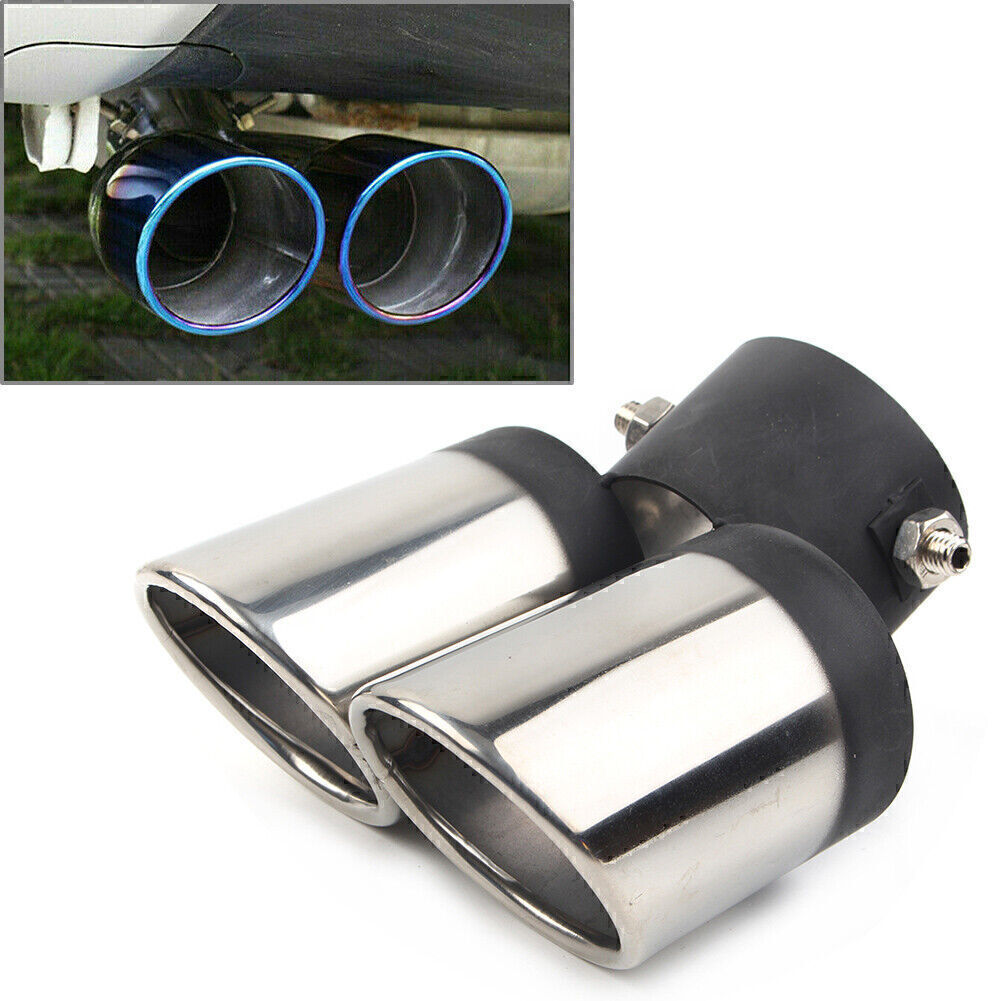 Universal Dual Rear Exhaust Pipe Trim Tip Tail Pipe Muffler End Stainless Steel Q